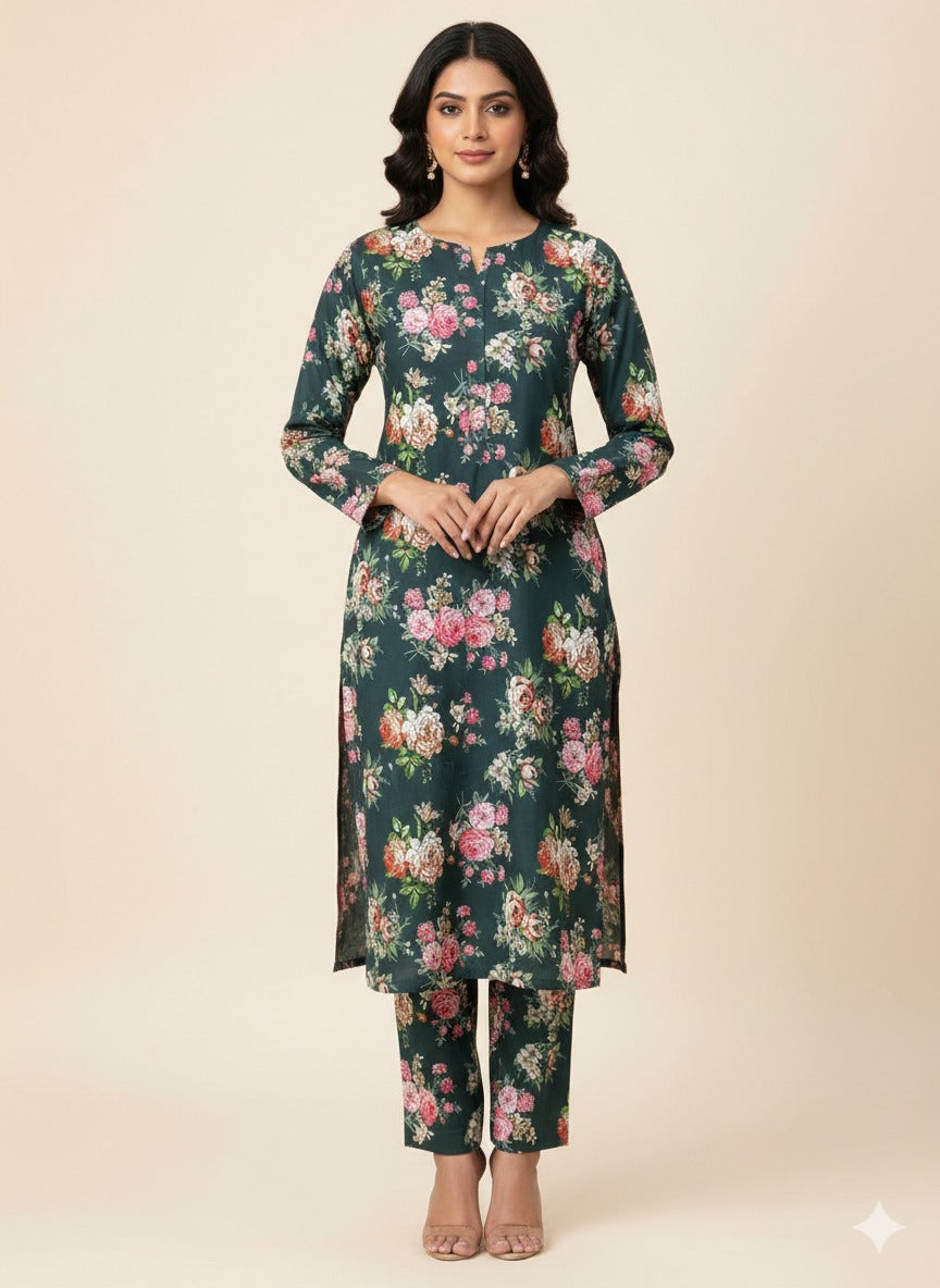 Teal Garden – Floral Unstitched 2-Piece Suit