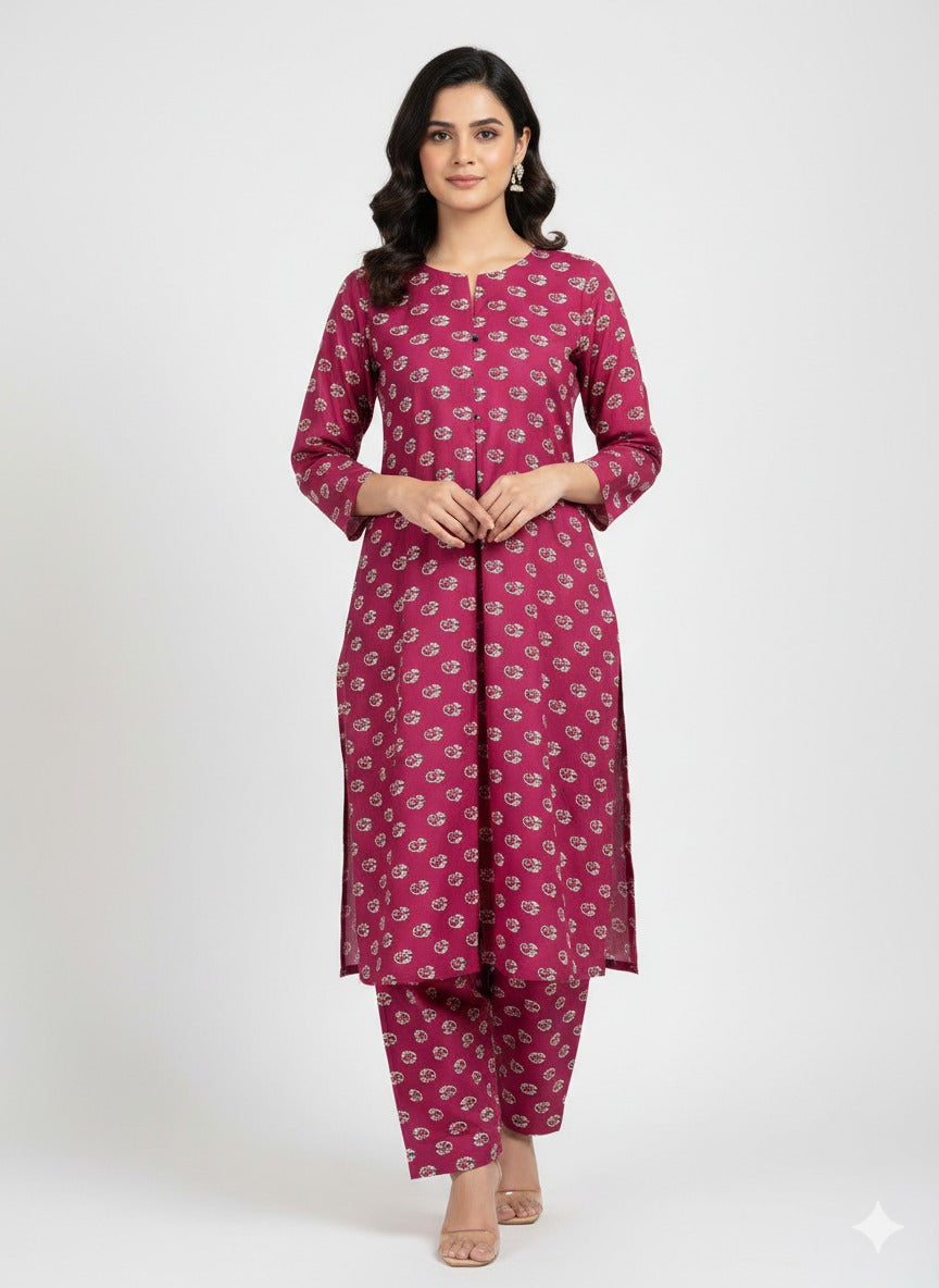 Fuchsia Charm – Printed Unstitched 2-Piece Suit