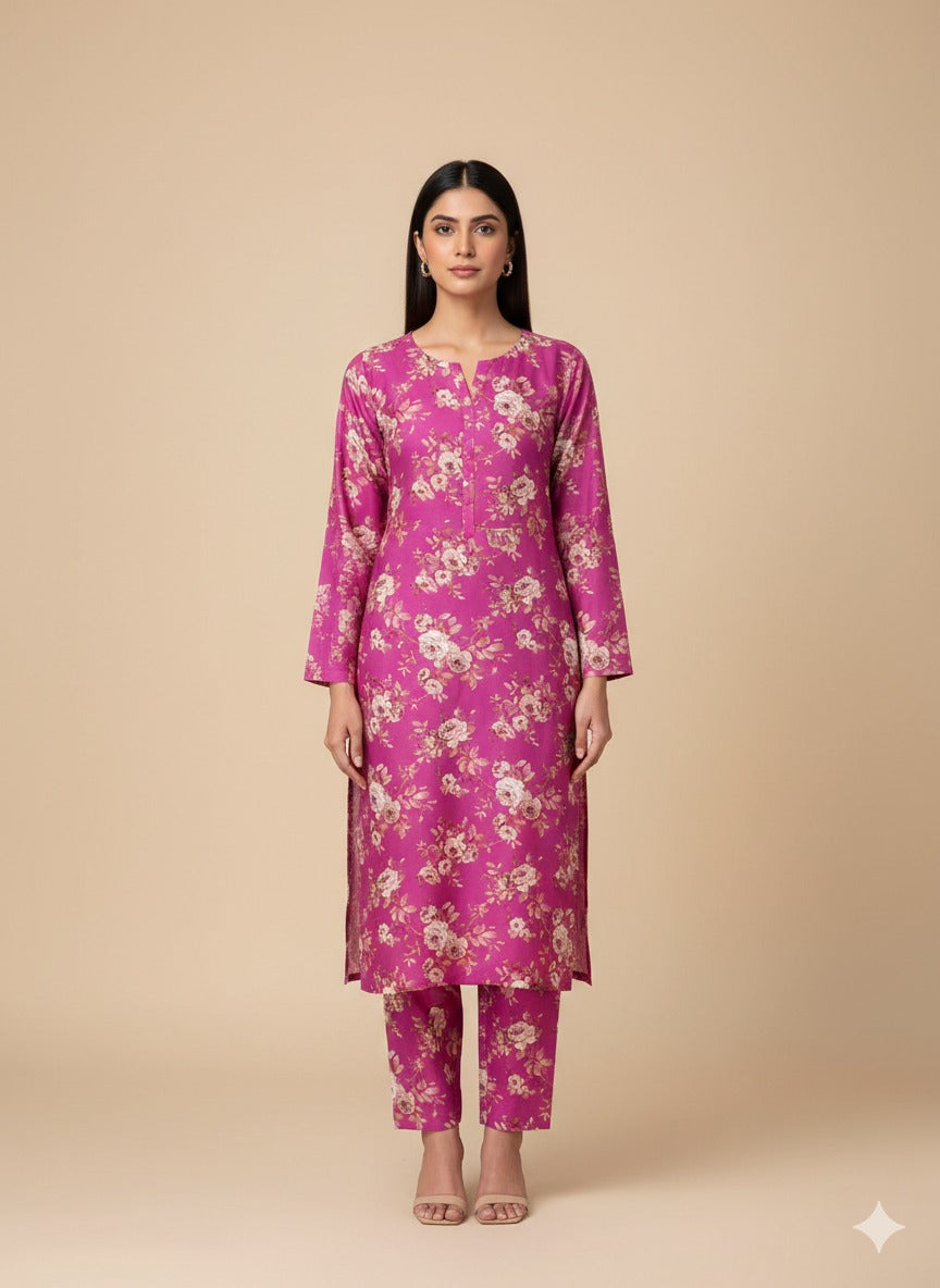 Magenta Blossom – Floral Unstitched 2-Piece Suit