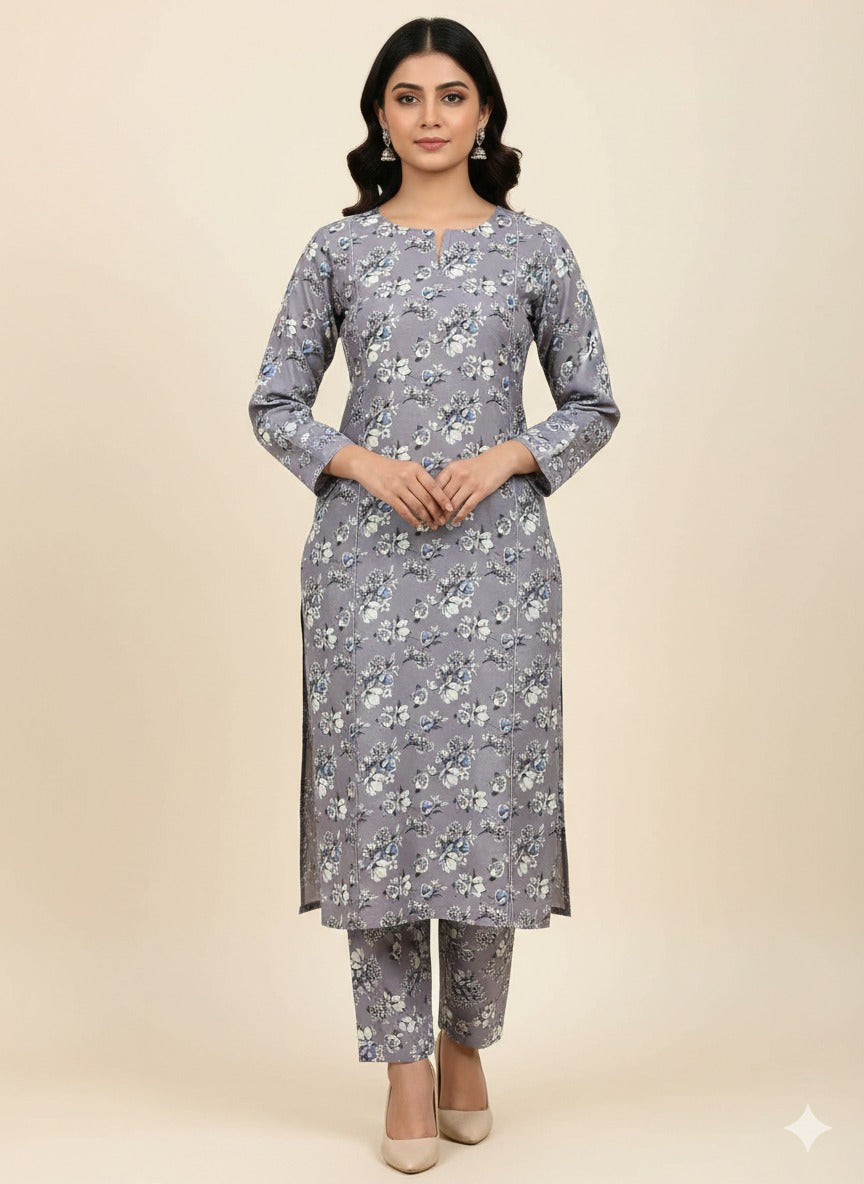 Silver Bloom – Printed Unstitched 2-Piece Suit