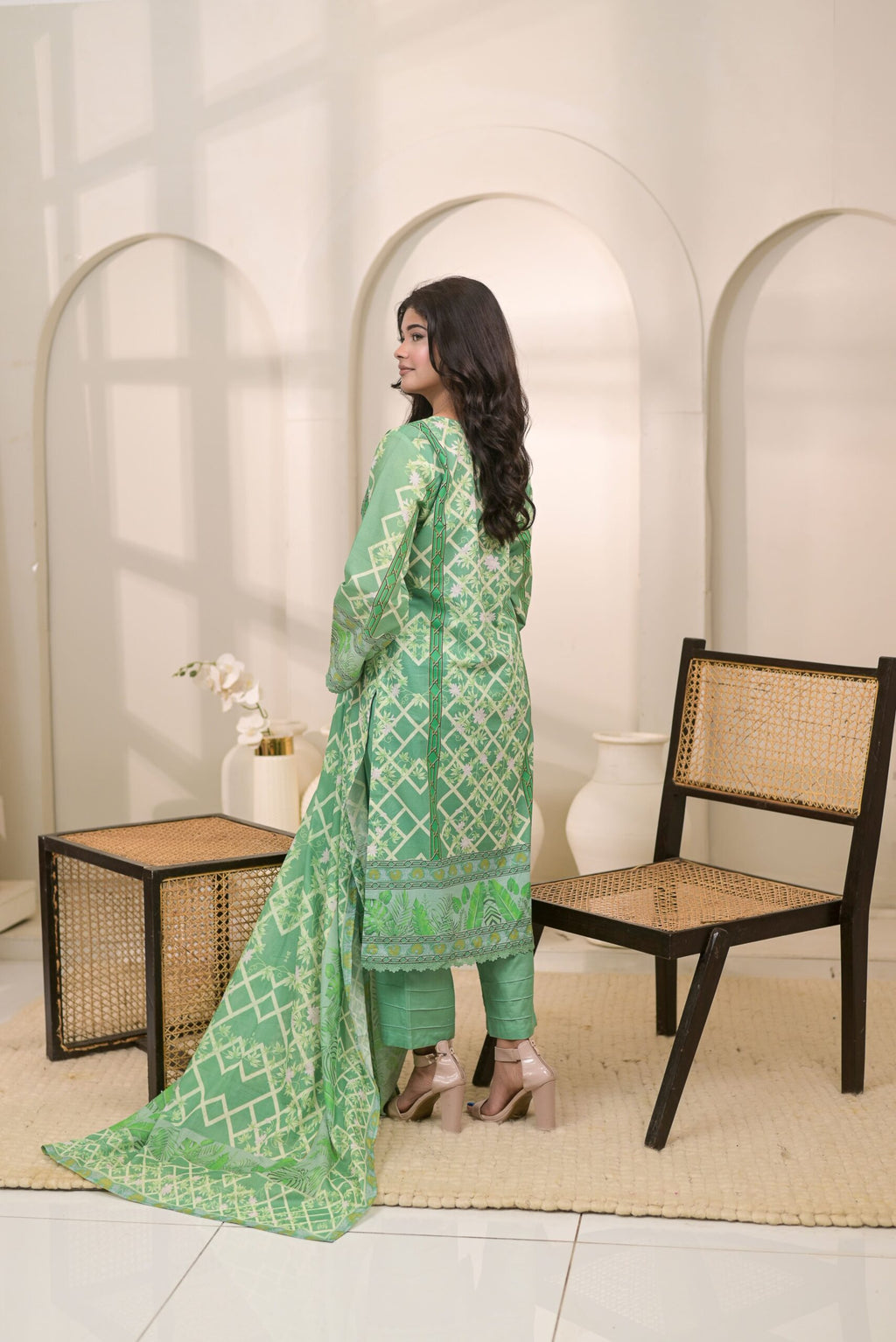 Fit & Fabrics Wear Parrot Green – Premium 3 Piece Lawn Suit Unstitched
