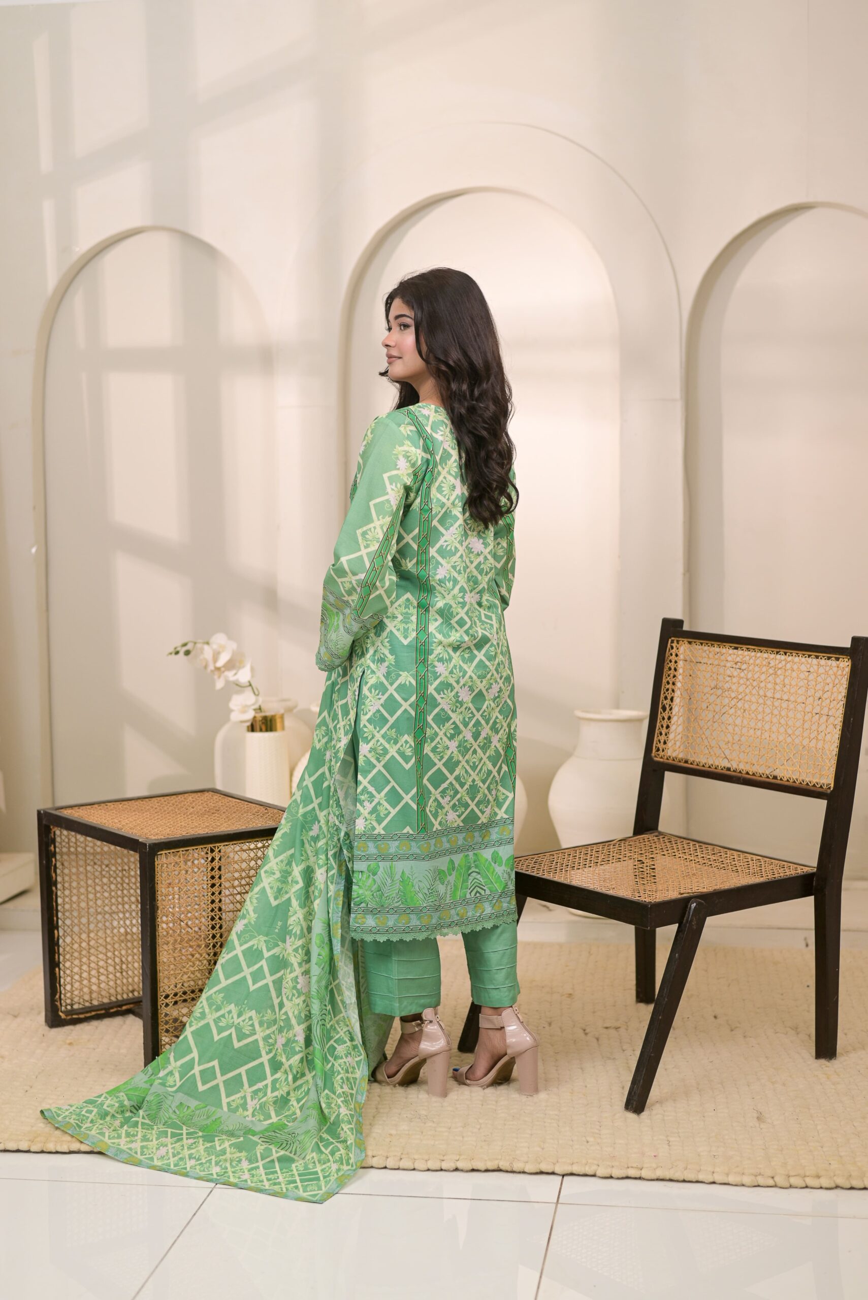 Fit & Fabrics Wear Parrot Green – Premium 3 Piece Lawn Suit Unstitched