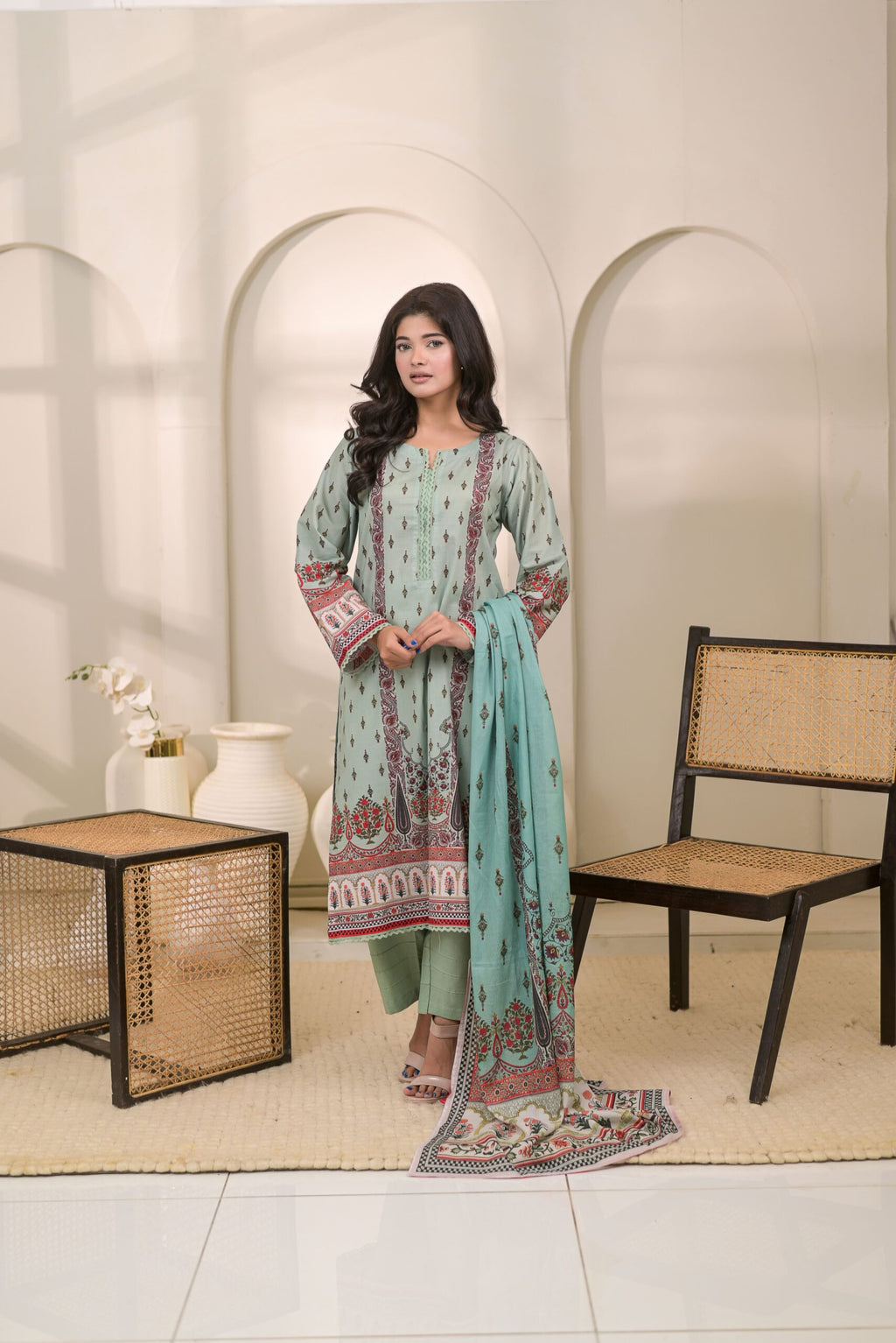 Fit & Fabrics Wear Sky Print – Light Blue 3 Piece Lawn Suit Unstitched