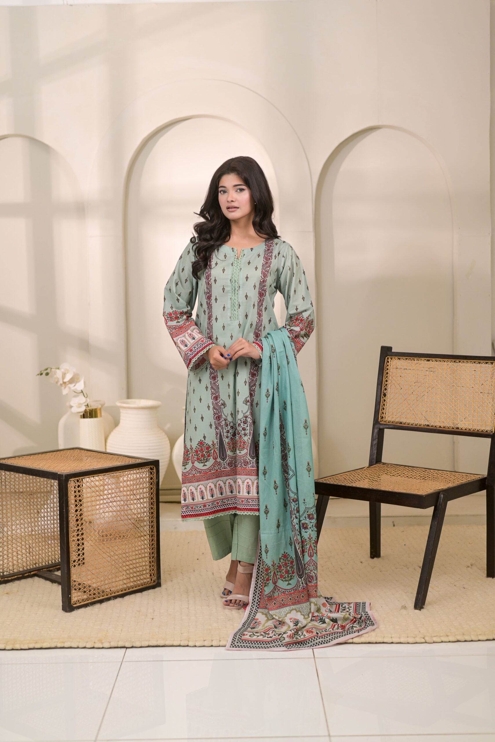 Fit & Fabrics Wear Sky Print – Light Blue 3 Piece Lawn Suit Unstitched