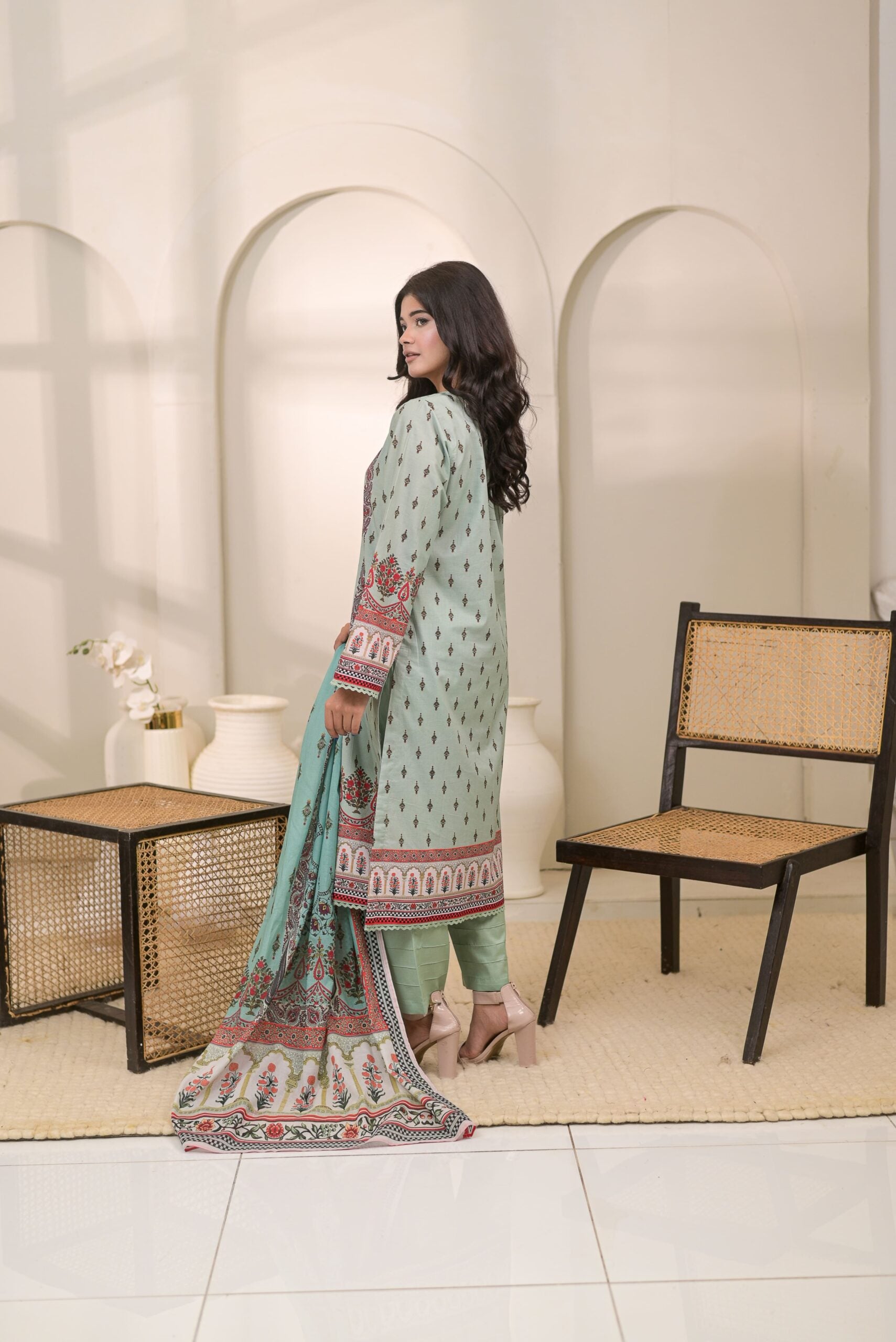 Fit & Fabrics Wear Sky Print – Light Blue 3 Piece Lawn Suit Unstitched