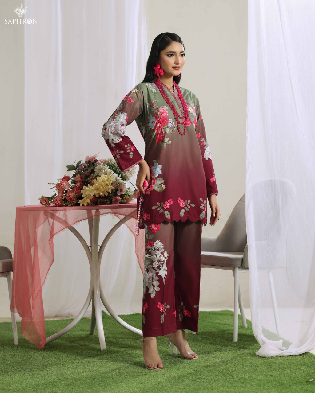 Azure Bloom – Digital Lawn Co-Ord Set