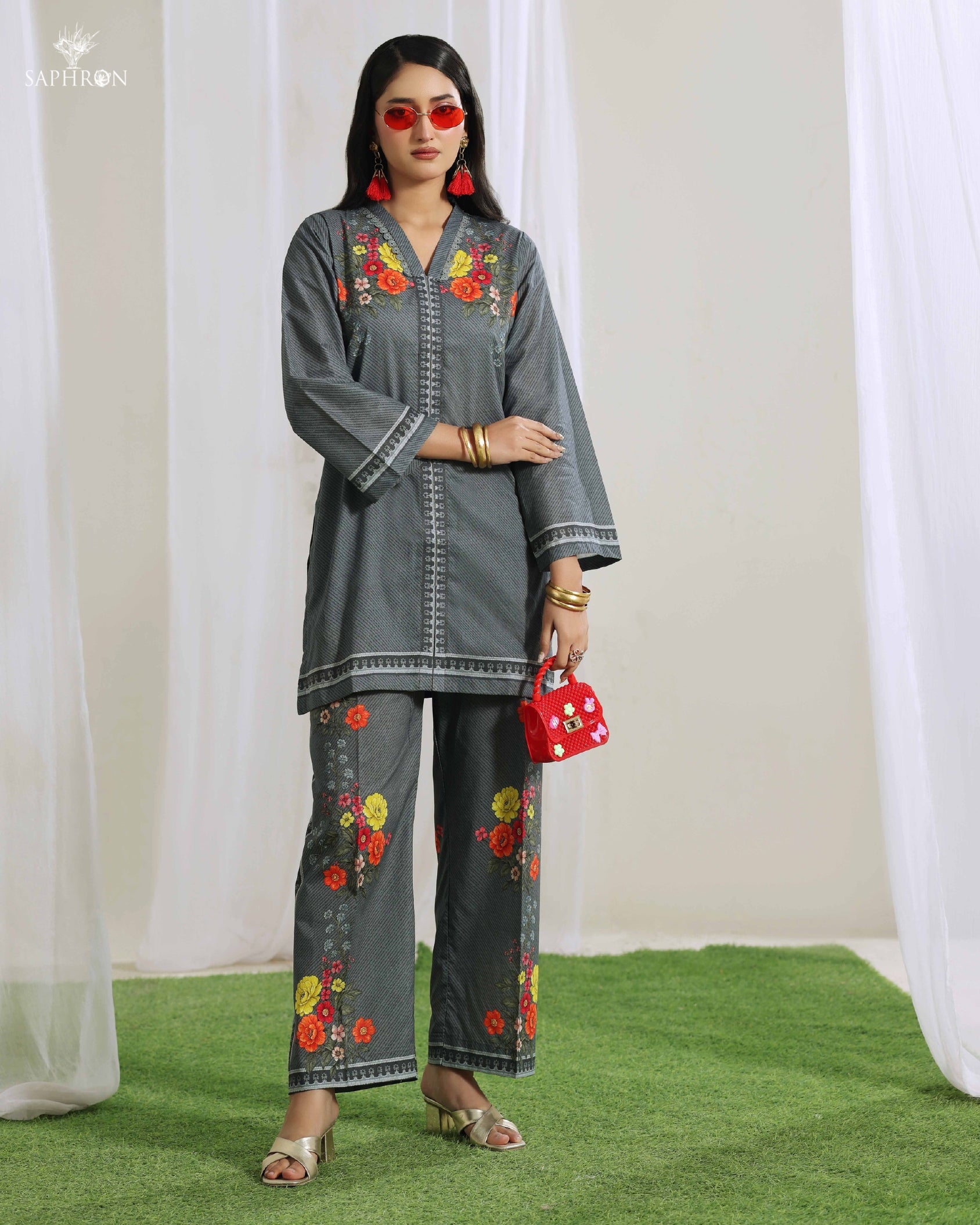 Grey Blossom Embroidered Co-Ord Set – Fit&Fabric_wear