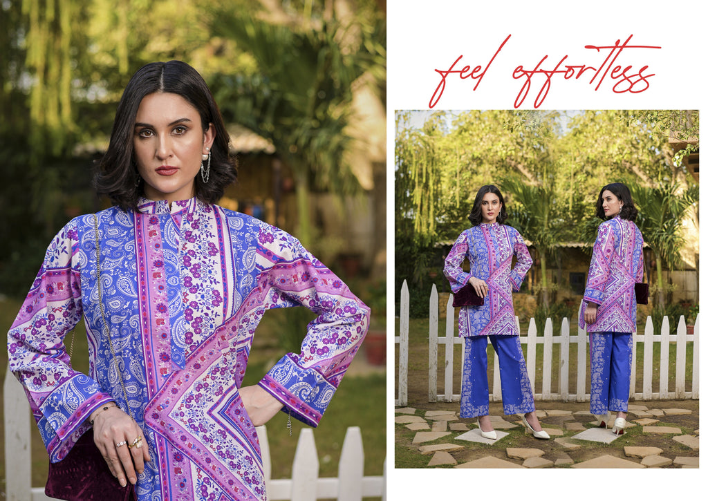 Fit & Fabrics Wear Digital Blossom – Pink & Purple 2 Piece Suit