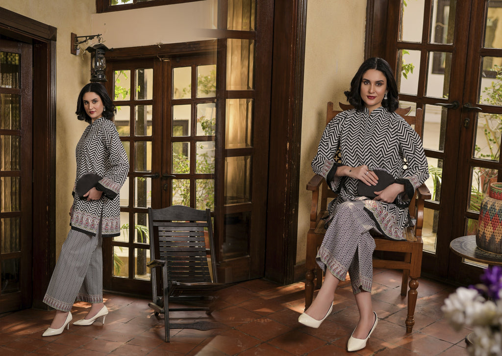 Fit & Fabrics Wear Monochrome Magic – Zigzag Print 2 Piece Suit