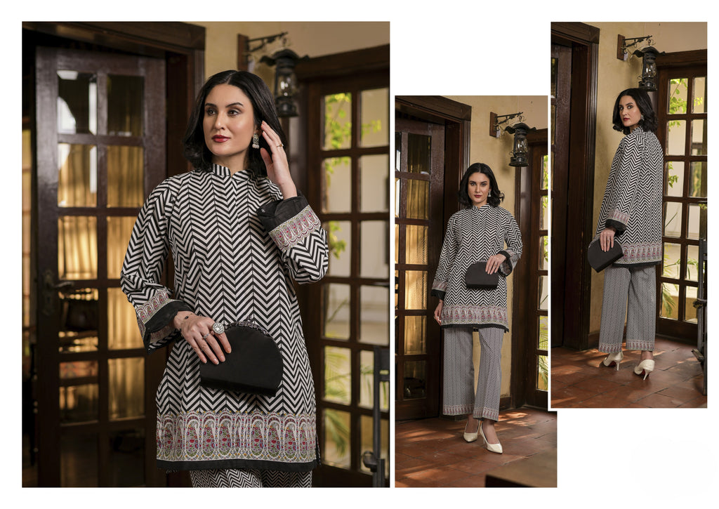 Fit & Fabrics Wear Monochrome Magic – Zigzag Print 2 Piece Suit