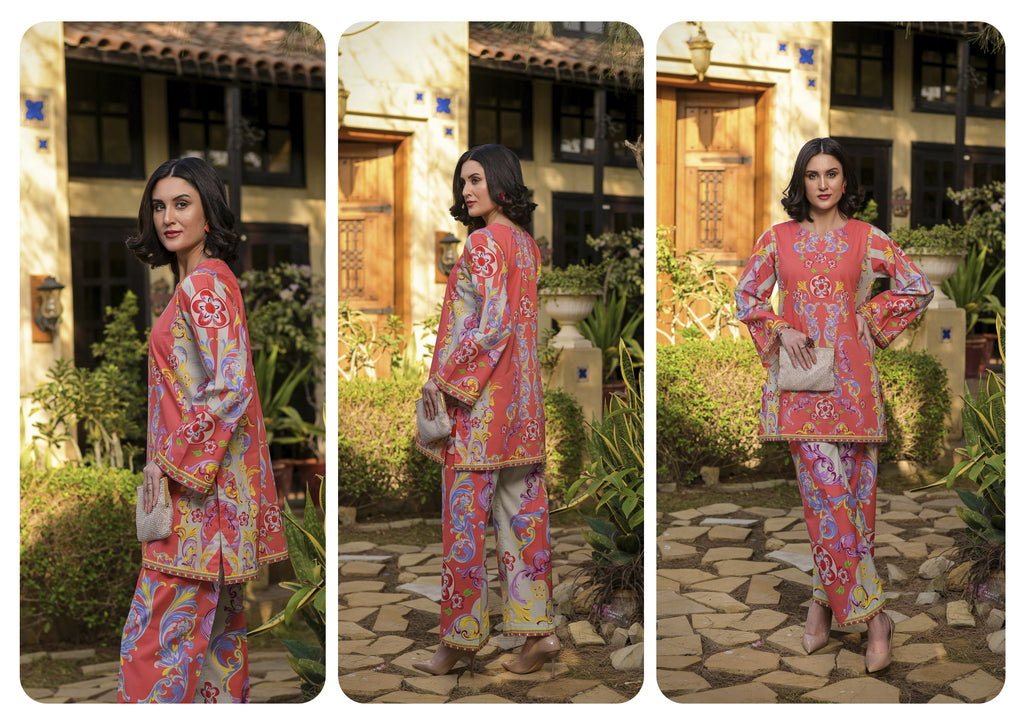 Fit & Fabrics Wear Pastel Harmony – Pink with Blue & Pink Print 2 Piece Suit