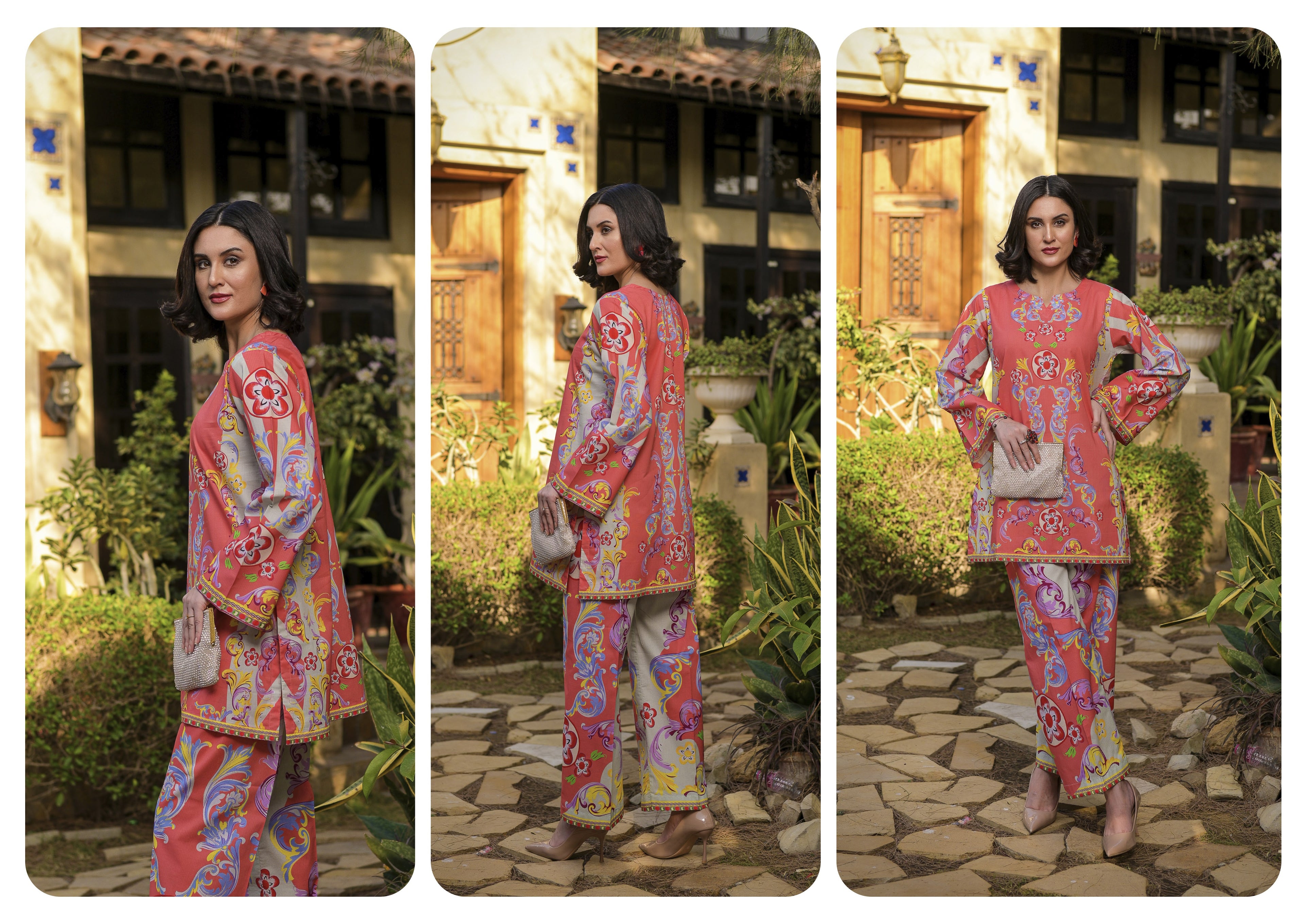 Fit & Fabrics Wear Pastel Harmony – Pink with Blue & Pink Print 2 Piece Suit