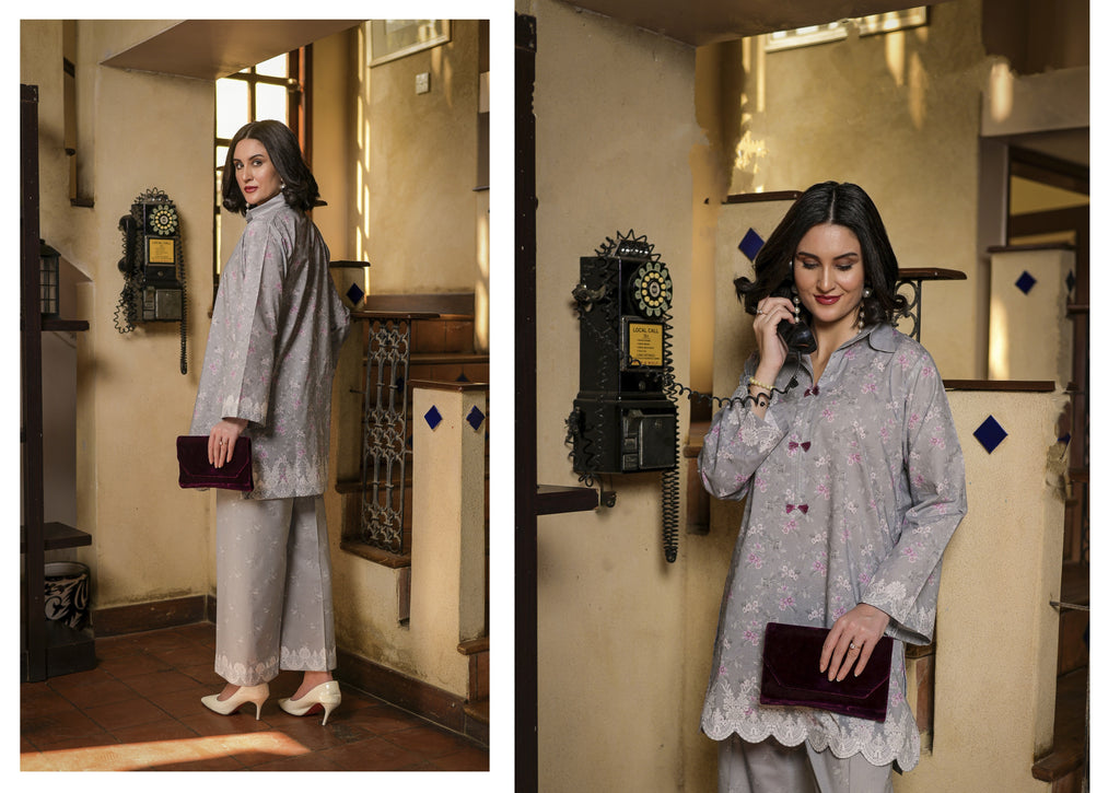 Fit & Fabrics Wear Mini Floral Charm – Grey 2 Piece Lawn Suit