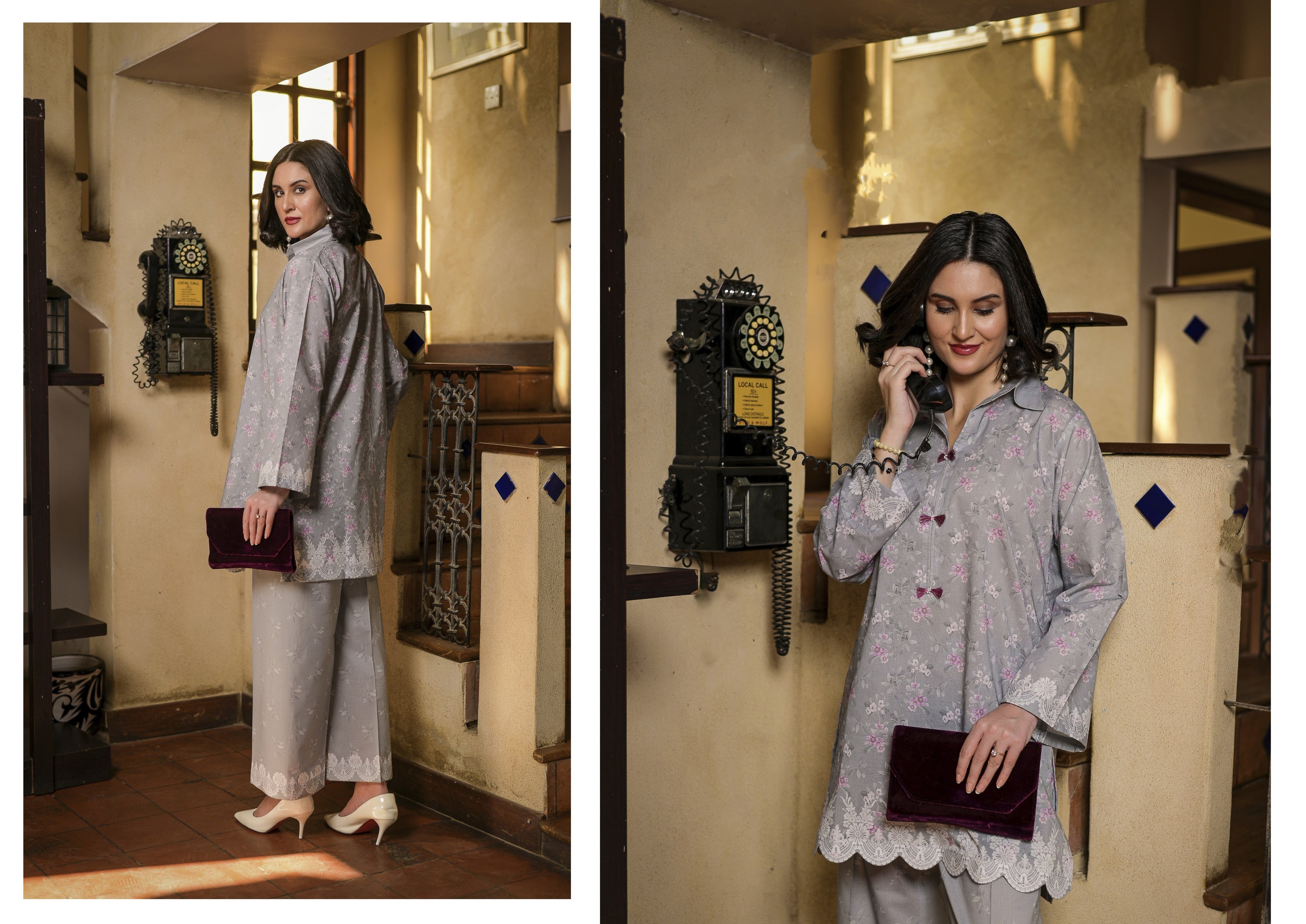 Fit & Fabrics Wear Mini Floral Charm – Grey 2 Piece Lawn Suit