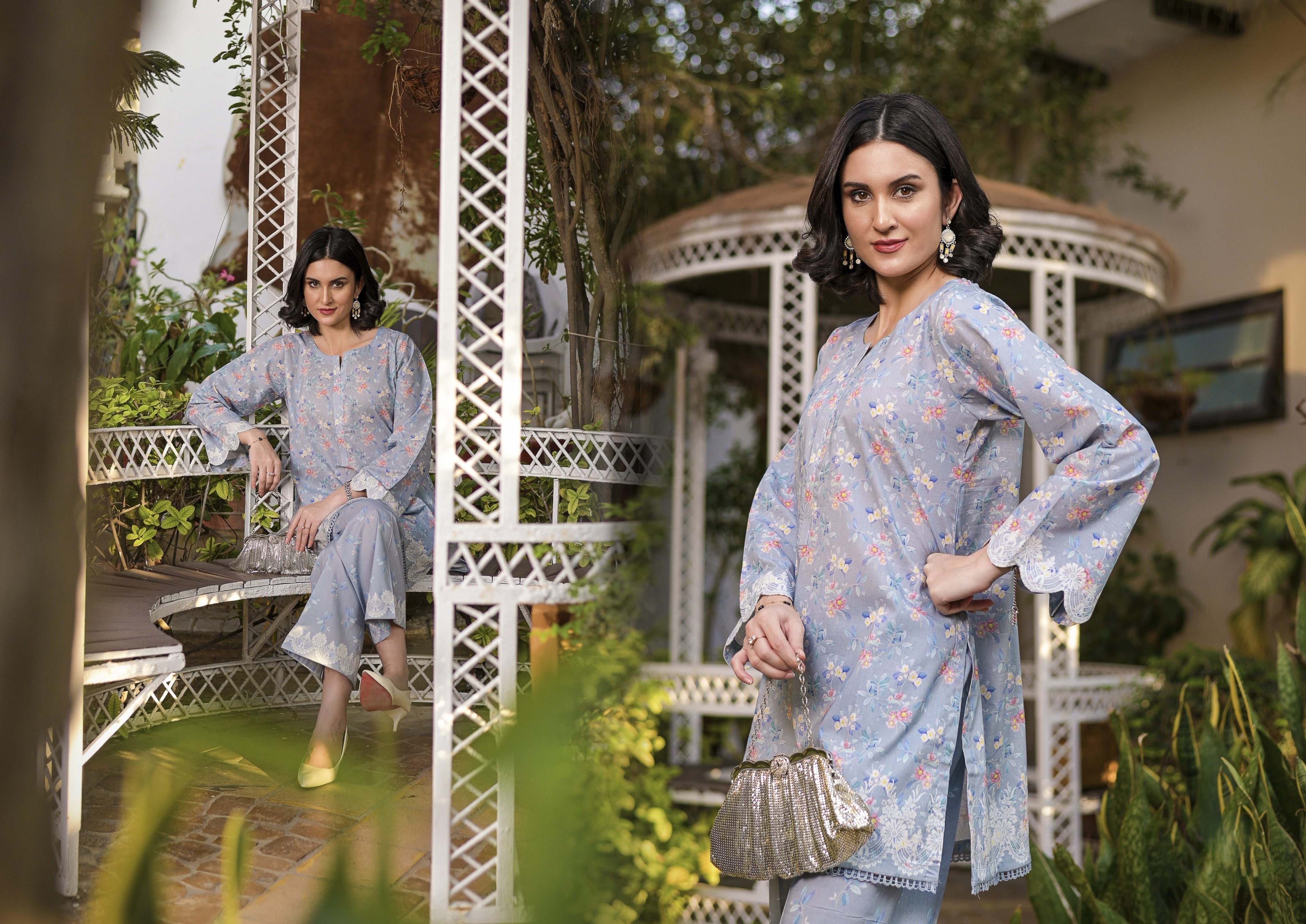 Fit & Fabrics Wear Slate Blossom – Mini Floral 2 Piece Suit