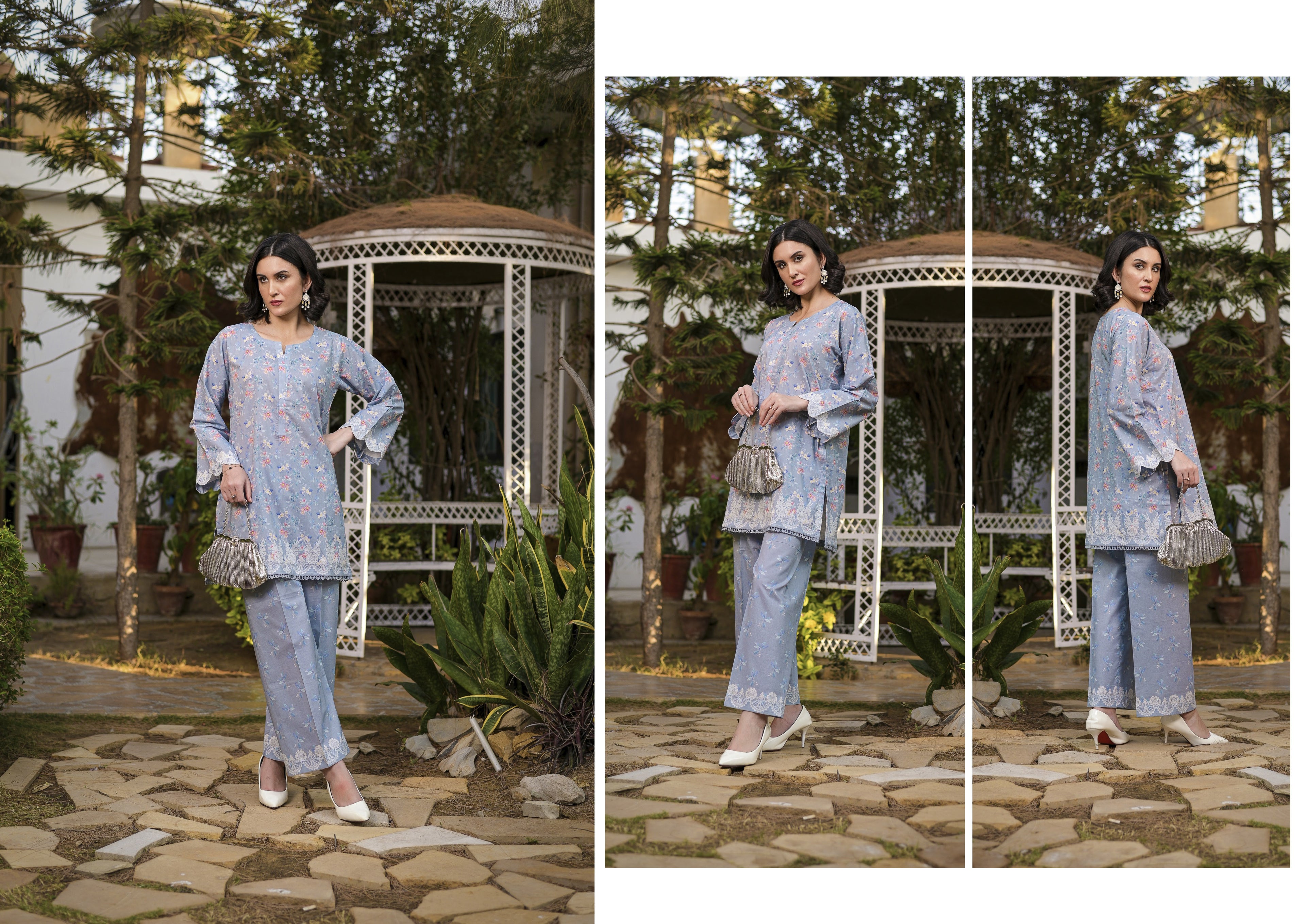 Fit & Fabrics Wear Slate Blossom – Mini Floral 2 Piece Suit