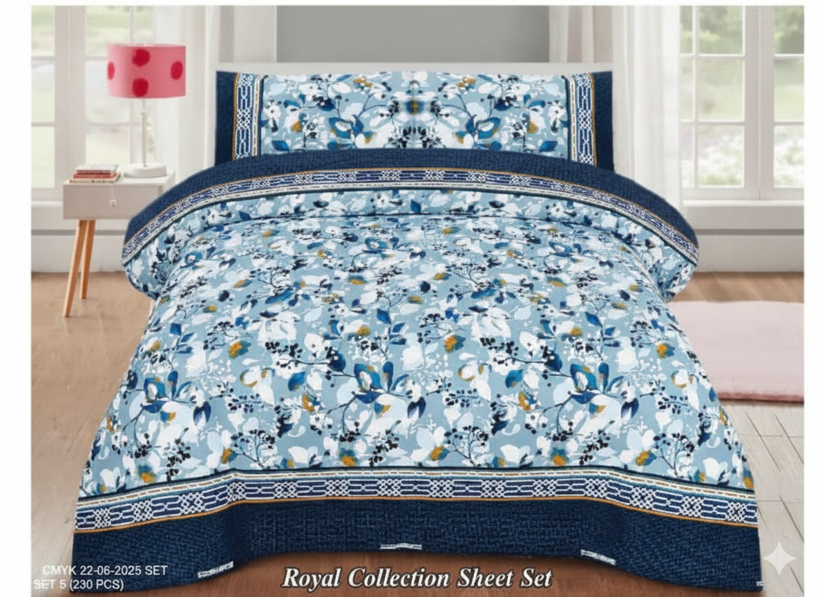 Ocean Leaf – Blue Floral Bedsheet Set