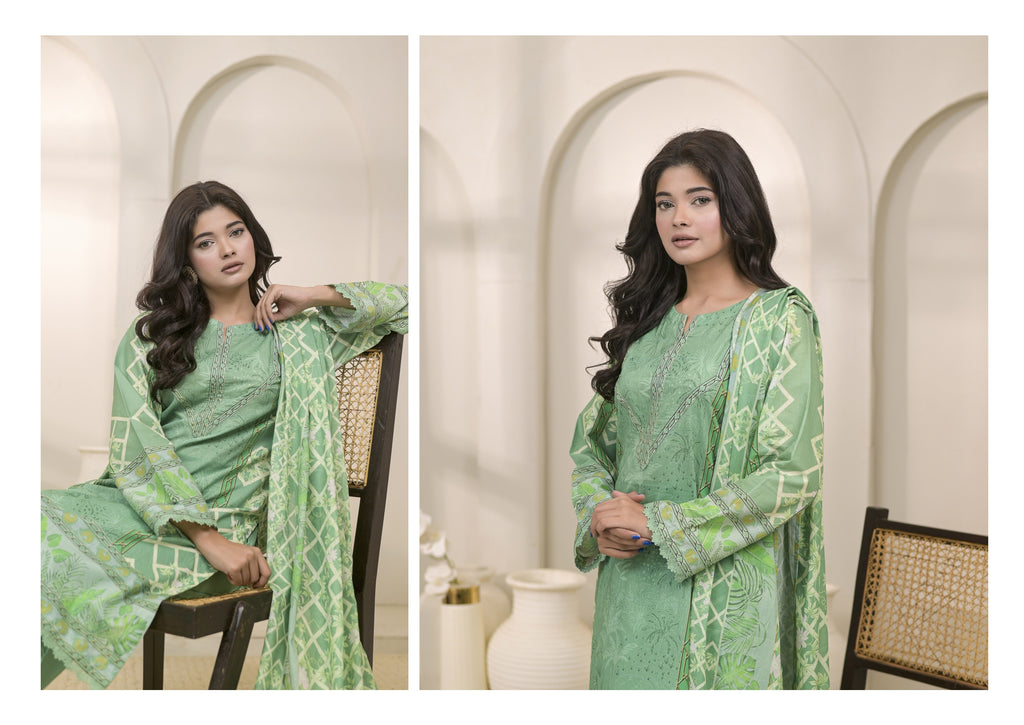 Fit & Fabrics Wear Parrot Green – Premium 3 Piece Lawn Suit