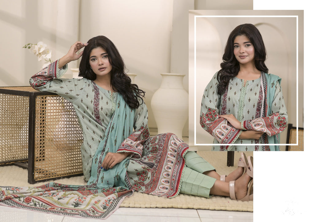 Fit & Fabrics Wear Sky Print – Light Blue 3 Piece Lawn Suit