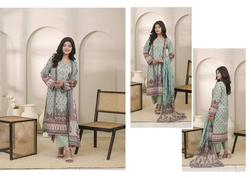 Fit & Fabrics Wear Sky Print – Light Blue 3 Piece Lawn Suit