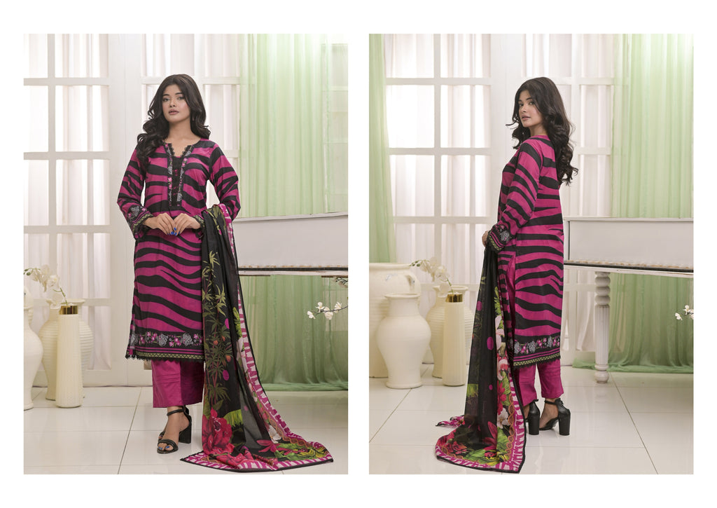 Fit & Fabrics Wear Black & Pink Elegance – Printed Dupatta 3 Piece Suit