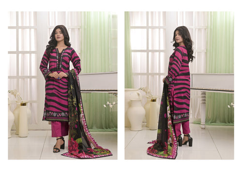 Fit & Fabrics Wear Black & Pink Elegance – Printed Dupatta 3 Piece Suit