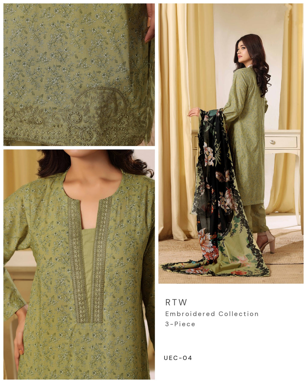Olive Grace Embroidered 3-Piece Suit