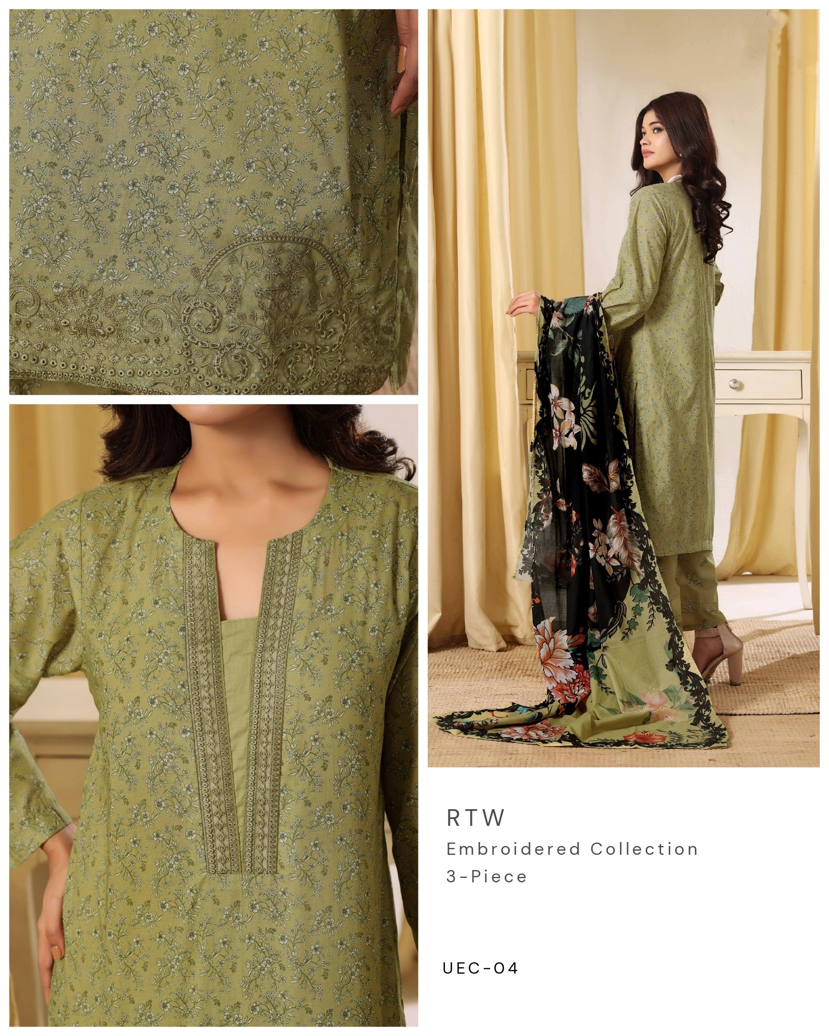 Olive Grace Embroidered 3-Piece Suit