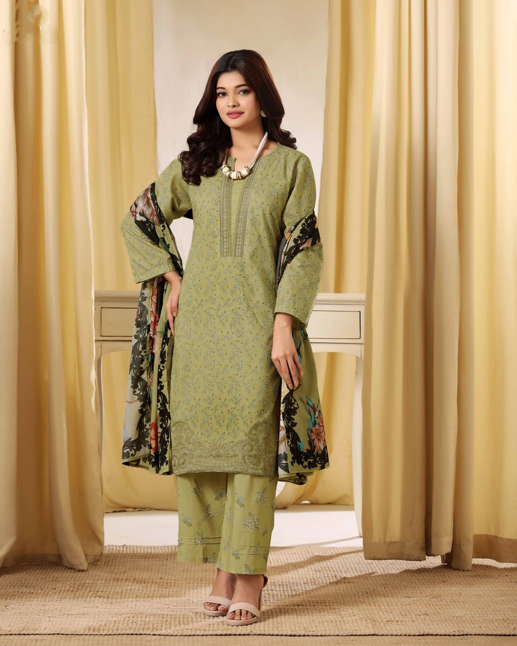 Olive Grace Embroidered 3-Piece Suit