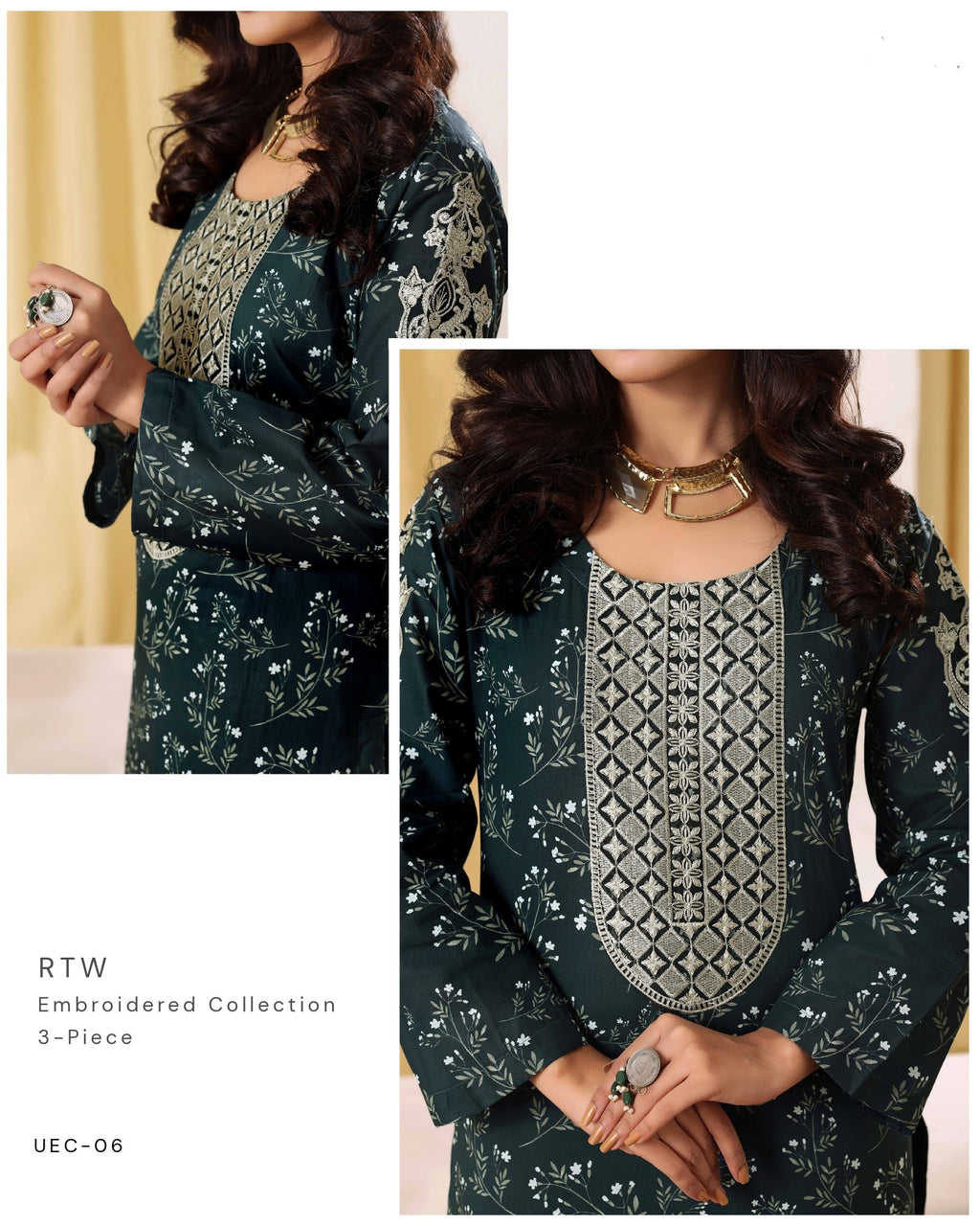 Teal Elegance Embroidered 3-Piece Suit